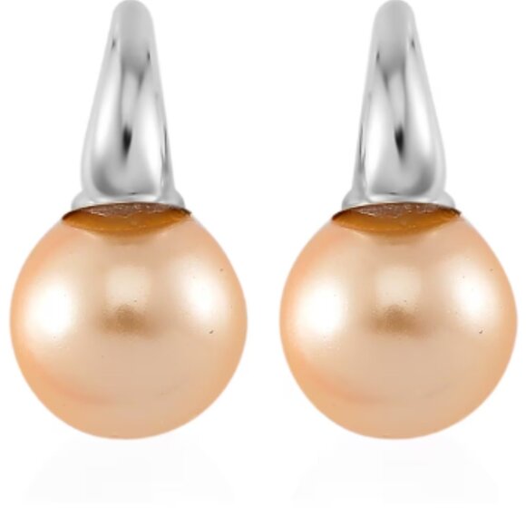 Golden Color Shell Pearl Earrings in Silvertone - Picture 1 of 2